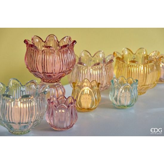 Skleněný svícen na čajovou svíčku ve tvaru tulipánu 1ks, 6,5x7 cm