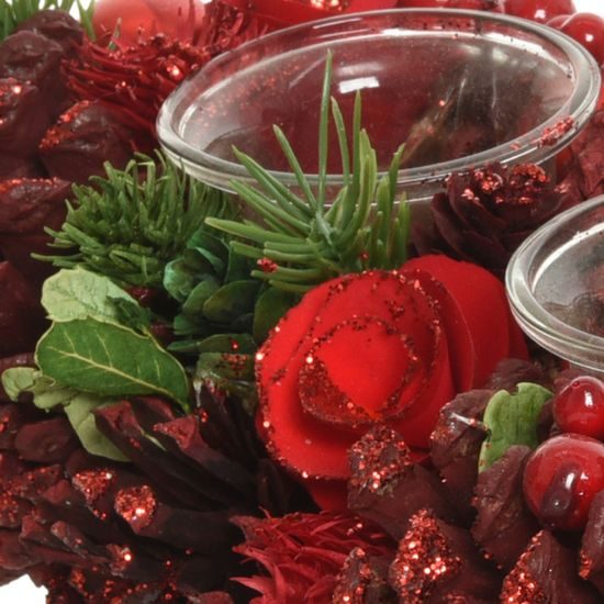 Vánoční adventní svícen na 4 čajové svíčky červený, 15x45x9 cm