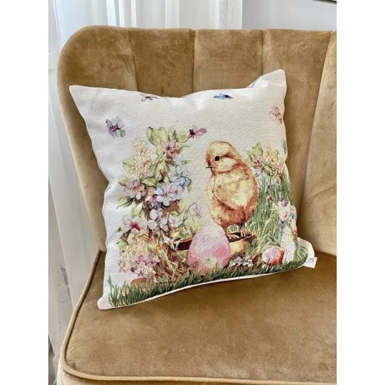 Velikonoční gobelínový potah na polštář s kuřátkem, 45x45cm