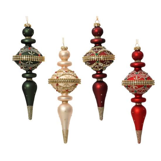 Vianočná sklenená ornamentálna ozdoba so zdobením 2ks, 8x24 cm