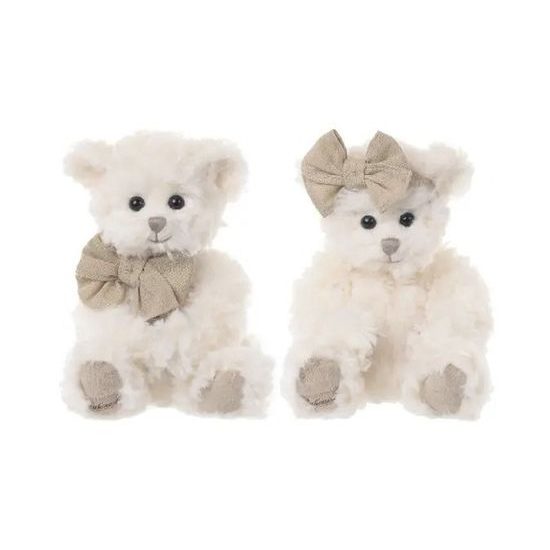 Plyšový medvídek Little Emma/Noah s mašlí bílý 1ks, 25 cm