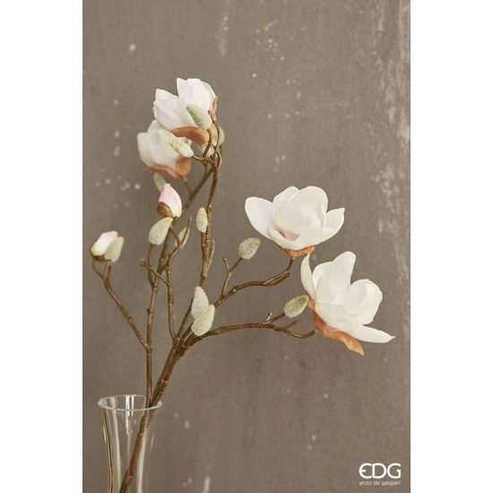 Umělá květina větvička magnolie bílá, 53 cm