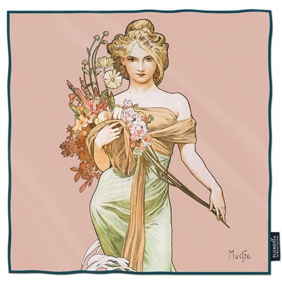 Hedvábný šátek Spring 52x52cm, Alfons Mucha