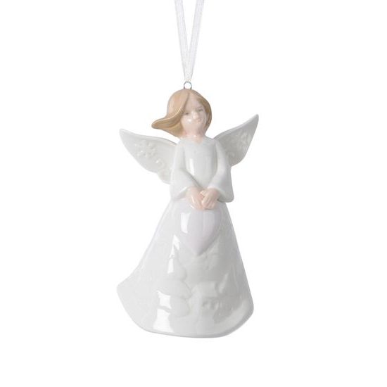 Porcelánový anděl závěsný bílý, 10,5x6 cm