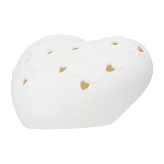 Porcelánová dekorace srdce s LED osvětlením bílé, 14x15,5x8 cm