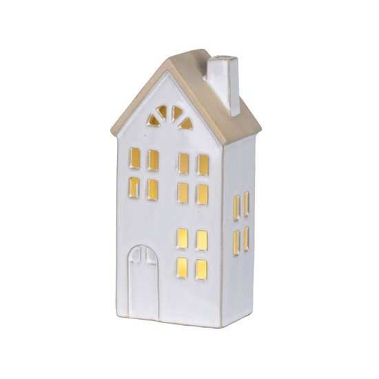 Keramická dekorace domeček s LED osvětlením, 6,8x10,3x20,5cm