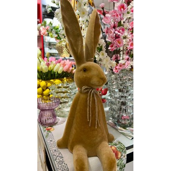 Velikonoční dekorace semišový sedící zajíc hnědý, 28x28x92 cm