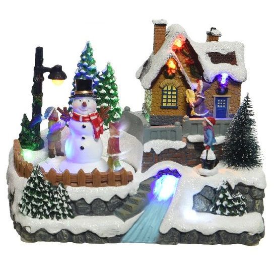 Vánoční dekorace hrací vesnička s LED, 1ks 15x21x15,5 cm