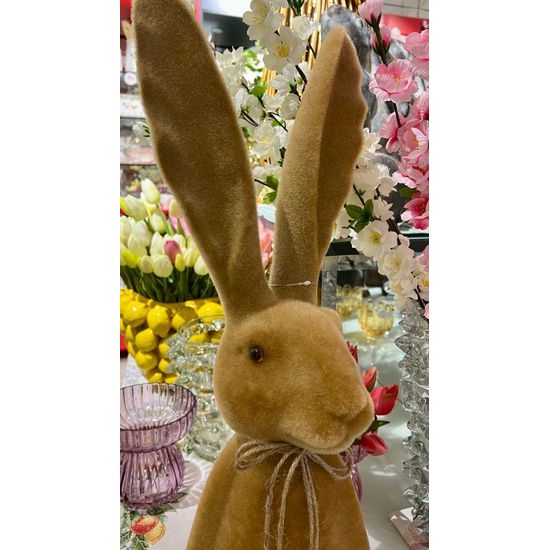 Velikonoční dekorace semišový sedící zajíc hnědý, 28x28x92 cm