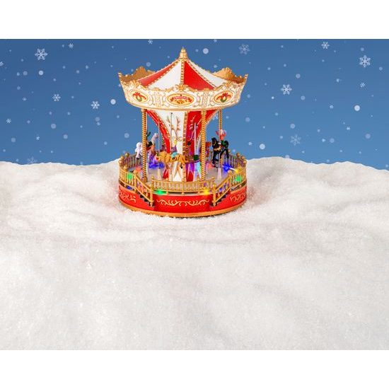 Vánoční dekorace hrací kolotoč s LED, 23,5x23,5x28 cm