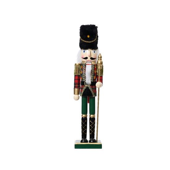 Vánoční dekorace figura dřevěný Louskáček s čepicí, 9x7,5x38 cm