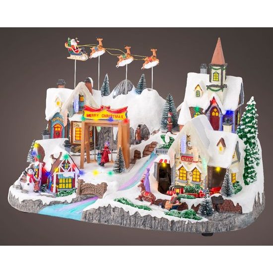 Vánoční dekorace hrací vesnička s LED, 29x50x34 cm
