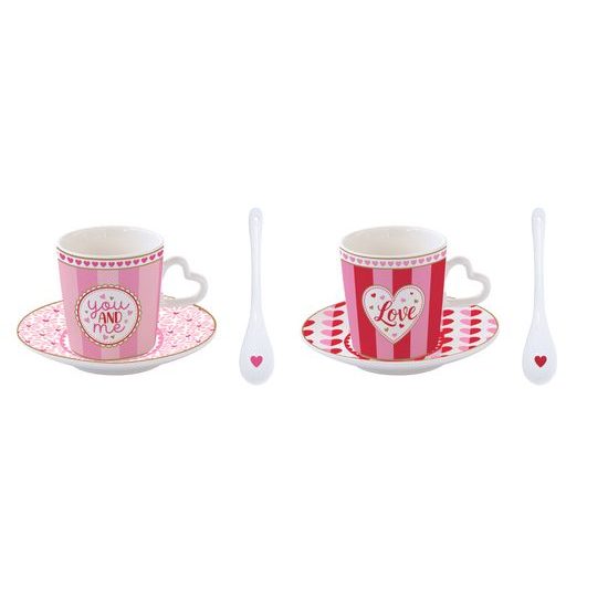 Porcelánová sada dvou šálků s podšálky a lžičkami na espresso Cuoricini 100 ml, Easy Life