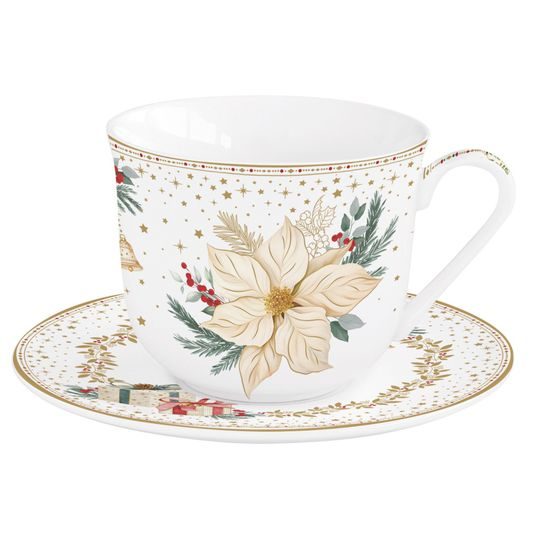 Vánoční snídaňový šálek a podšálek White Elegance 370ml, Easy Life