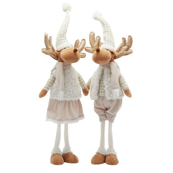 Vianočná dekorácia figúrka soba Renna bielo-béžová 1ks, 80cm