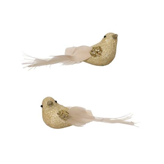 Vánoční dekorace ptáček na klipu zlatý s flitry 2ks, 12x3,5x4cm