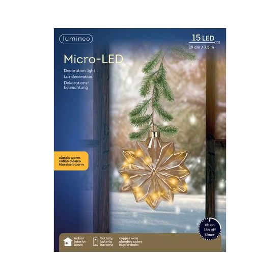 Vianočný závesný kvet s LED svetlom a vetvičkami, 8x19 cm