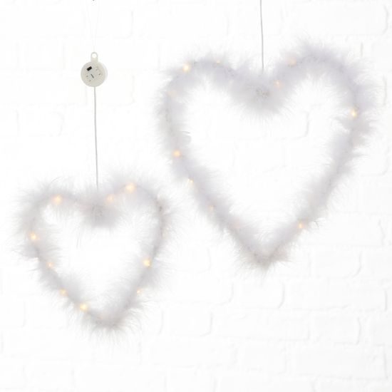 Závěsné srdce s LED osvícením bílé, 20-28 cm