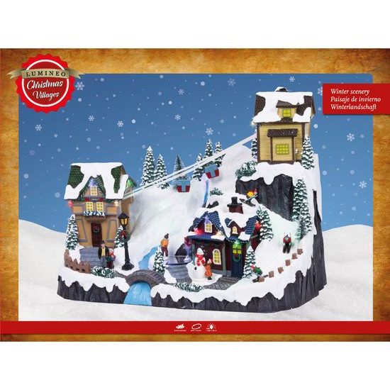 Vianočná dekorácia hracia zjazdovka s LED osvetlením, 25x42x31,5 cm