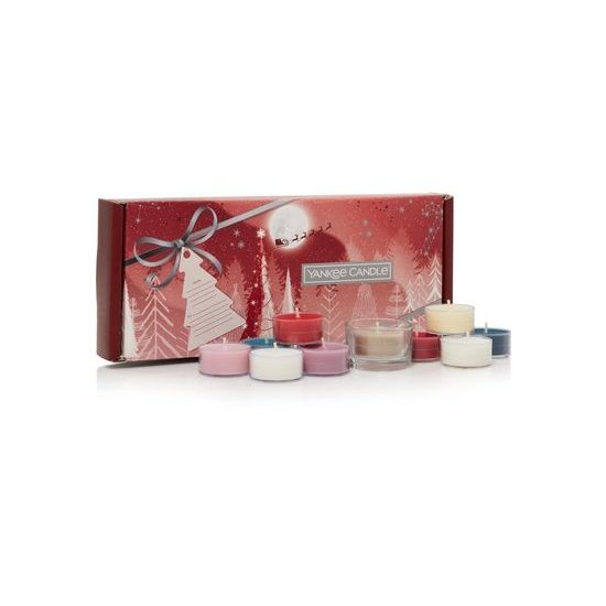 Yankee Candle - Vánoční dárková sada 10ks čajové svíčky+svícen