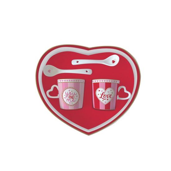Porcelánová sada dvou šálků s podšálky a lžičkami na espresso Cuoricini 100 ml, Easy Life