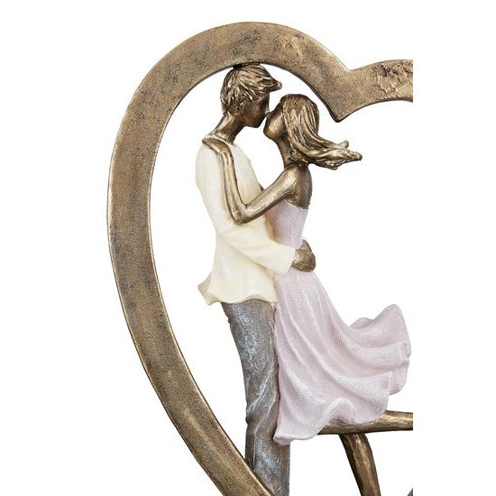 Dekorace zamilovaný pár v srdci zlatý, 7x18x27 cm