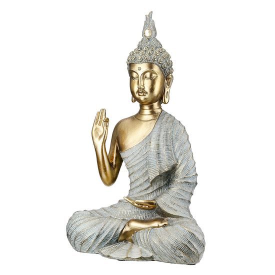 Dekorace figura Buddha sedící zlato-šedá, 8x16x24,5 cm