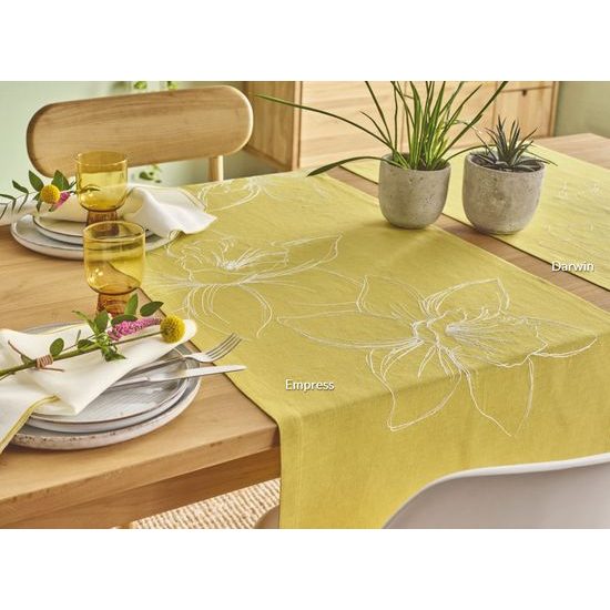 Poťah na vankúš Empress žltý s vyšívanými kvetmi 40x40cm, Sander