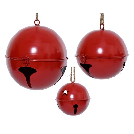 Vánoční dekorace kovová rolnička na zavěšení červená 1ks , 24,5-28 cm