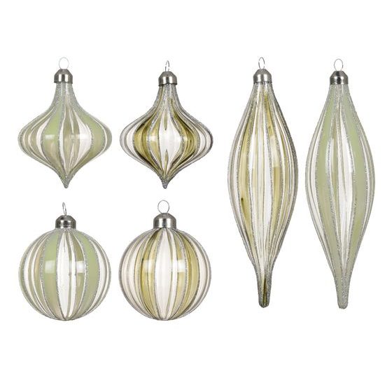 Vánoční skleněná ozdoba s pruhy bílo-zelená 1ks, 10-20 cm