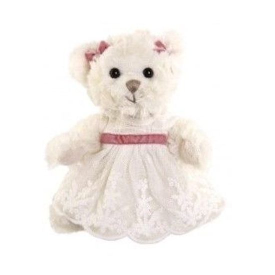 Plyšový medvedík Ninka v šatách biely, 15 cm