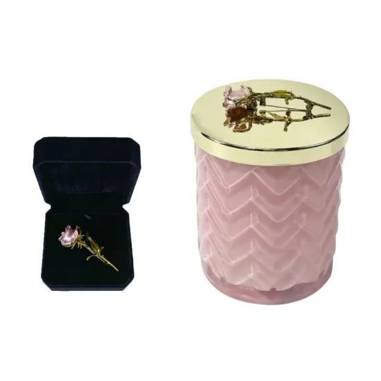 Côte Noire - Herringbone svíčka Pink & Gold s šátkem, Růžové šampaňské