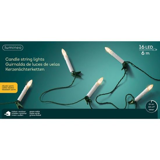 Světelný řetěz LED svíčky na klip, 600 cm