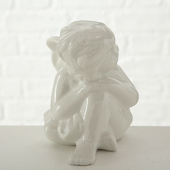 Porcelánový anděl Mirra sedící bílý, 11x10x9 cm