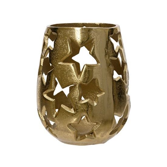 Vánoční kovový svícen s hvězdami zlatý, 15,5x12,5 cm