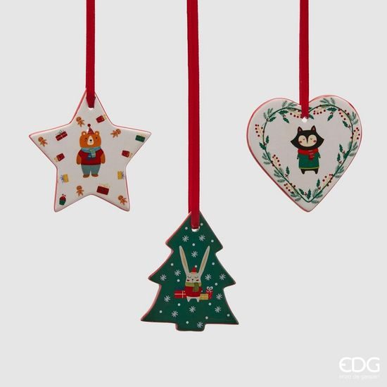 Vánoční keramická ozdoba hvězda/srdce/strom 1ks, 8 cm