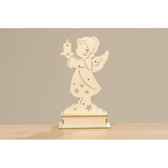 Dřevěný anděl Eleonor s LED osvětlení natural, 21x12x7,5 cm