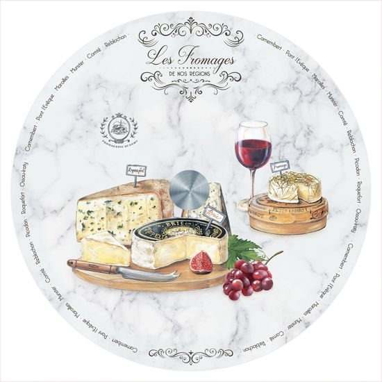 Otočný skleněný servírovací talíř bílý Les Fromages v dárkovém balení 32cm, Easy Life
