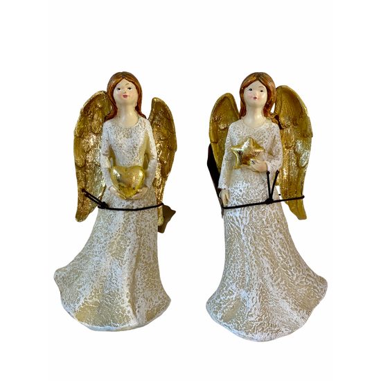 Anděl se zlatými křídly, 9x6x16 cm