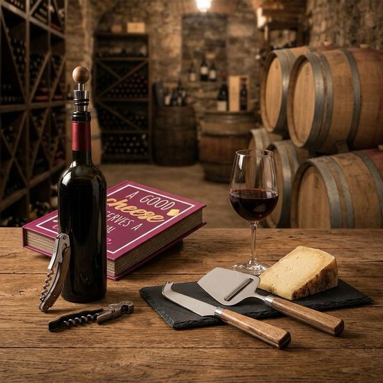Dárková sada k vínu: kráječ sýrů, zátka na láhev a vývrtka Gift Novels, Easy Life