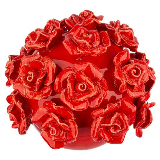 Keramická dekorace koule s růžemi červená, 13,5 x 12 cm