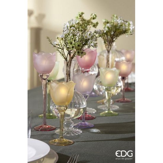 Sklenený svietnik na čajovú sviečku v tvare tulipánu 1ks, 22x8,5 cm