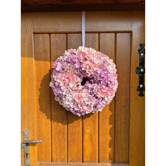 Jarní dekorace věnec na dveře hortenzie růžový, 40 cm