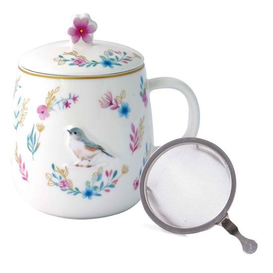 Porcelánový hrnček so sitkom a viečkom na čaj Fancy Garden 450 ml, Easy Life