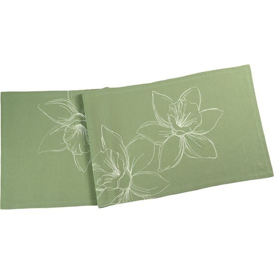 Běhoun na stůl Empress zelený s vyšitými květy 50x150cm, Sander