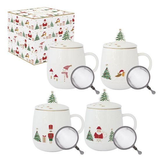 Porcelánový hrnek se sítkem a pokličkou na čaj Let it Snow 450ml, Easy Life