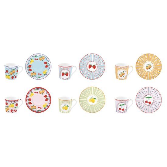 Porcelánové šálky s podšálky na espresso 6ks Fruit Mania 100ml, Easy Life