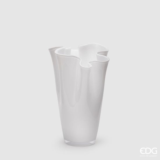 Skleněná váza Drappo bílá, 29x23 cm