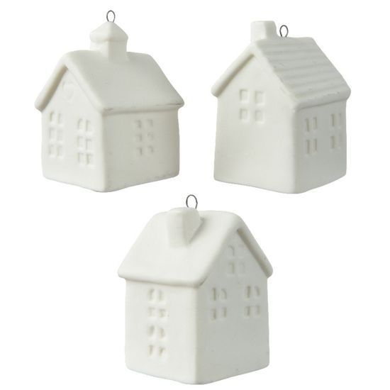 Vánoční keramická ozdoba malý domeček bílý 1ks, 4x4x6,5 cm