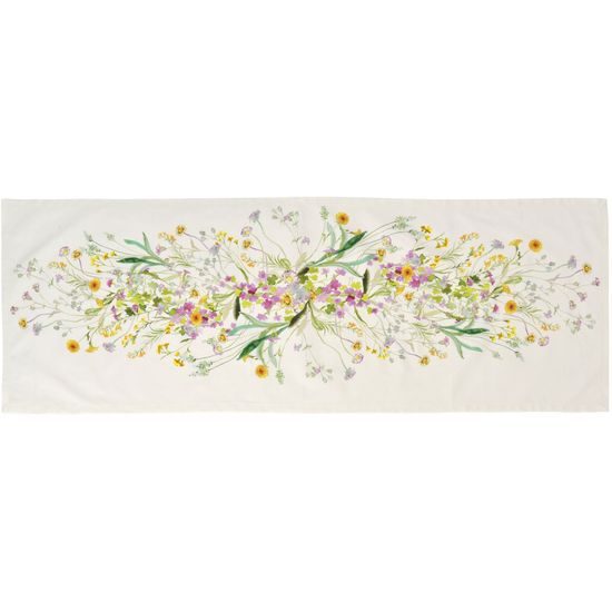 Běhoun na stůl Erba bílý s lučními květy 50x140cm, Sander